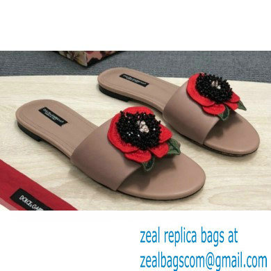 Dolce  &  Gabbana Black Red Roses Slides Nude 2022